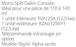 Climatiseur Console SkyAir Alpha-series 12,1 kWatts Triphasé
