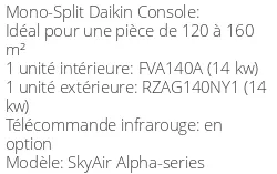 Climatiseur Console SkyAir Alpha-series 13,4 kWatts Triphasé