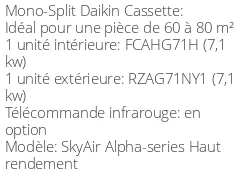 Climatiseur Cassette SkyAir Alpha-series Haut rendement 6,8 kWatts Triphasé HR