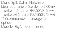 Climatiseur Plafonnier SkyAir Alpha-series 5 kWatts Monophasé