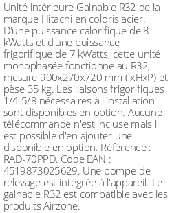 Gainable - R32 - 8 kWatts - R32 - Hitachi - Réf : RAD-70PPD