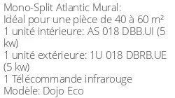 Climatiseur Mural Dojo Eco 5 kWatts