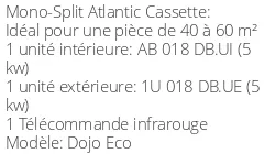 Climatiseur Cassette Dojo Eco 5 kWatts