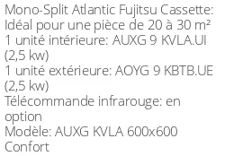 Climatiseur Cassette AUXG KVLA 600x600 Confort 2,5 kWatts