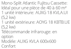 Climatiseur Cassette AUXG KVLA 600x600 Confort 5,2 kWatts