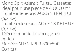 Climatiseur Cassette AUXG KRLB 800x800 Confort 5,2 kWatts