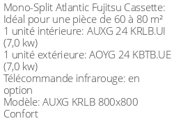 Climatiseur Cassette AUXG KRLB 800x800 Confort 6,8 kWatts