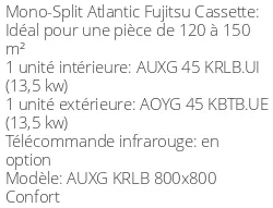 Climatiseur Cassette AUXG KRLB 800x800 Confort 12,1 kWatts