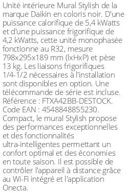 Split mural Stylish - 5.4 kWatts Noir - R32 - Daikin - Réf : FTXA42BB-DESTOCK