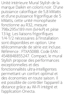 Split mural Stylish - 5.8 kWatts Noir - R32 - Daikin - Réf : FTXA50BB