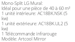 Climatiseur Mural Artcool Mirror 5 kWatts