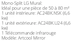 Climatiseur Mural Artcool Mirror 6,6 kWatts