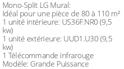 Climatiseur Mural Grande Puissance 9,5 kWatts Monophasé