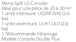Climatiseur Console Double Flux 2,6 kWatts