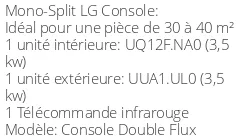Climatiseur Console Double Flux 3,5 kWatts