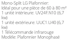 Climatiseur Plafonnier Monophasé 6,7 kWatts