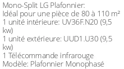 Climatiseur Plafonnier Monophasé 9,5 kWatts