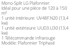 Climatiseur Plafonnier Triphasé 13,4 kWatts