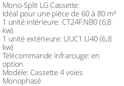 Climatiseur Cassette 4 voies Dual Vane Monophasé 6,8 kWatts