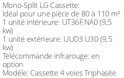 Climatiseur Cassette 4 voies Dual Vane Triphasée 9,5 kWatts