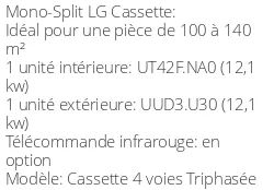 Climatiseur Cassette 4 voies Dual Vane Triphasée 12,1 kWatts