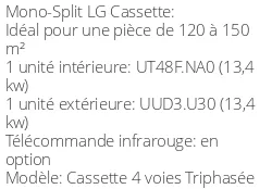 Climatiseur Cassette 4 voies Dual Vane Triphasée 13,4 kWatts