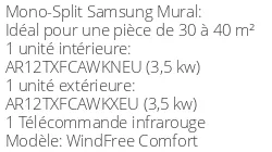 Climatiseur Mural WindFree Comfort 3,5 kWatts