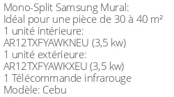 Climatiseur Mural Cebu 3,5 kWatts