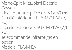 Climatiseur Cassette PLA-M EA 7,1 kWatts