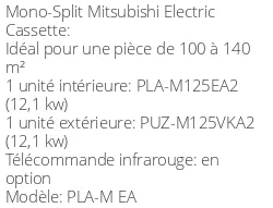 Climatiseur Cassette PLA-M EA 12,1 kWatts Monophasé