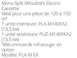 Climatiseur Cassette PLA-M EA 13,4 kWatts Triphasé