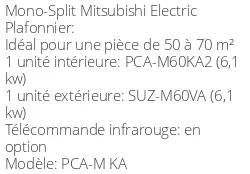 Climatiseur Plafonnier PCA-M KA 6,1 kWatts Monophasé