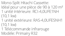 Climatiseur Cassette Primairy 10,1 kWatts