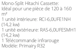 Climatiseur Cassette Primairy 13,89 kWatts