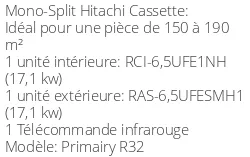 Climatiseur Cassette Primairy 16,9 kWatts