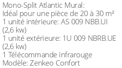 Climatiseur Mural Zenkeo Confort 2,6 kWatts