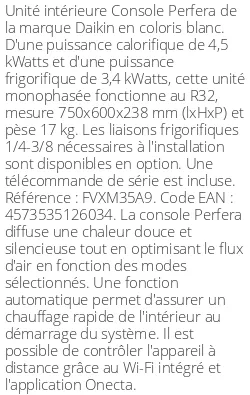 Console Perfera FVXM-A9 - 4.5 kWatts - R32 - Daikin - Réf : FVXM35A9