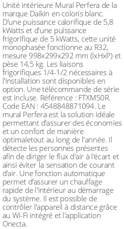 Unité intérieure Mural Perfera, 5.8 kWatts R32