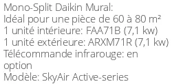 Climatiseur Mural SkyAir Active-series FAA71B/ARXM71R 7,5 kWatts