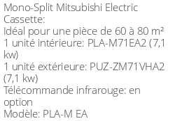 Climatiseur Cassette PLA-M EA Power Inverter 7,1 kWatts Monophasé