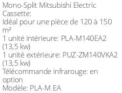 Climatiseur Cassette PLA-M EA Power Inverter 13,4 kWatts Monophasé