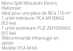 Climatiseur Plafonnier PCA-M-KA Power Inverter 9,5 kWatts Monophasé