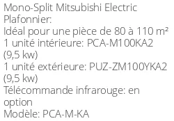 Climatiseur Plafonnier PCA-M-KA Power Inverter 9,5 kWatts