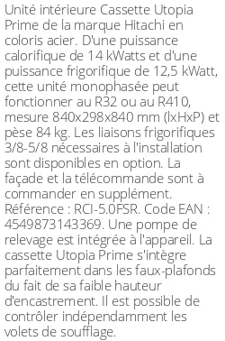 Cassette 4 voies Utopia Prime - 14 kWatts - R32/R410 - Hitachi - Réf : RCI-5.0FSR