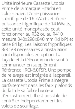 Cassette 4 voies Utopia Prime - 16 kWatts - R32/R410 - Hitachi - Réf : RCI-6.0FSR