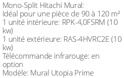 Climatiseur Mural Utopia Prime 10 kWatts Monophasé