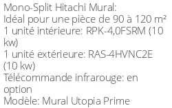 Climatiseur Mural Utopia Prime 10 kWatts Monophasé R410