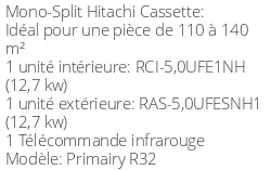 Climatiseur Cassette Primairy 12,7 kWatts