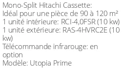 Climatiseur Cassette Utopia Prime 10 kWatts Monophasé