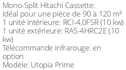 Climatiseur Cassette Utopia Prime 10 kWatts Triphasé
